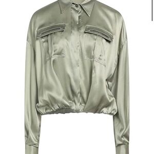 Brunello Cucinelli Sage Green Silk Blouse